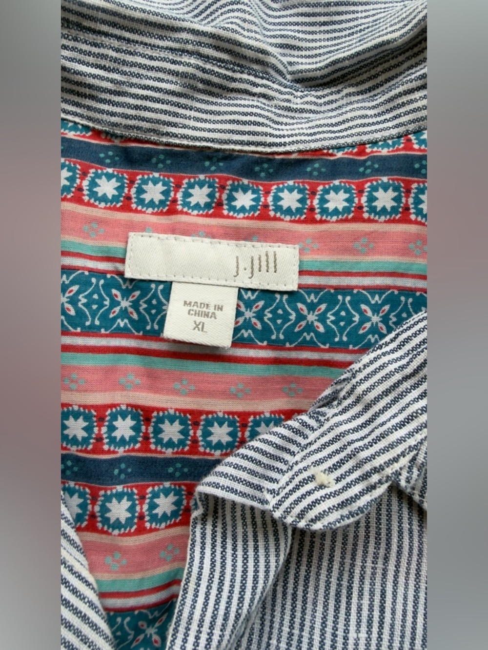 J. Jill Striped Front Shirt with Teal & Coral Patterned Back - Picture 8 of 9